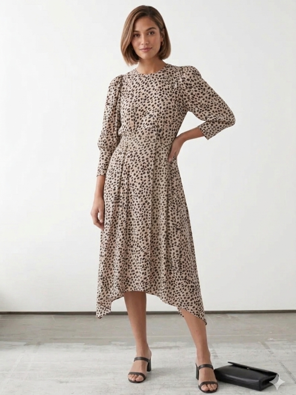 & Other Stories Puff Sleeve Midi Dress Cream & Black